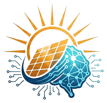 Solar AI Finance — sun, solar panel and AI brain mark